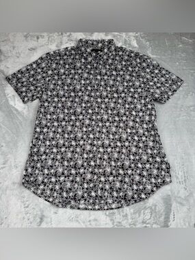 John Varvatos Star USA Shirt Mens XL Black Floral Button Up Rolled Short Sleeve